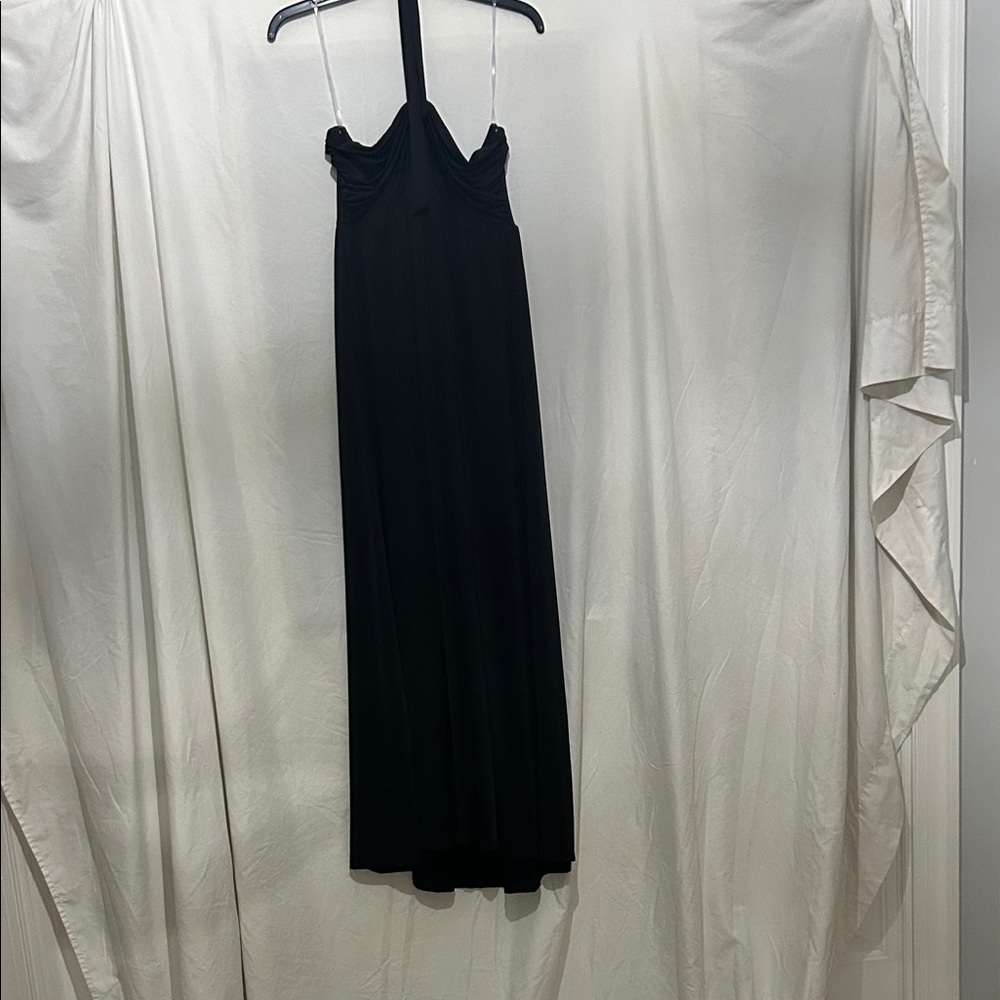 Emerald Elegant Halter Neck Floor Length Black Dress